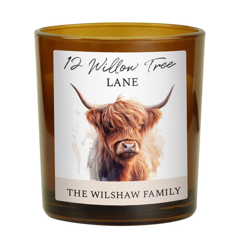 Personalised Highland Cow Scented Glass Candle £8.99